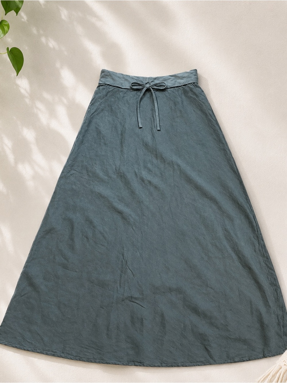 Flax 100% Linen  A-Line Drawstring Skirt in Slate Gray